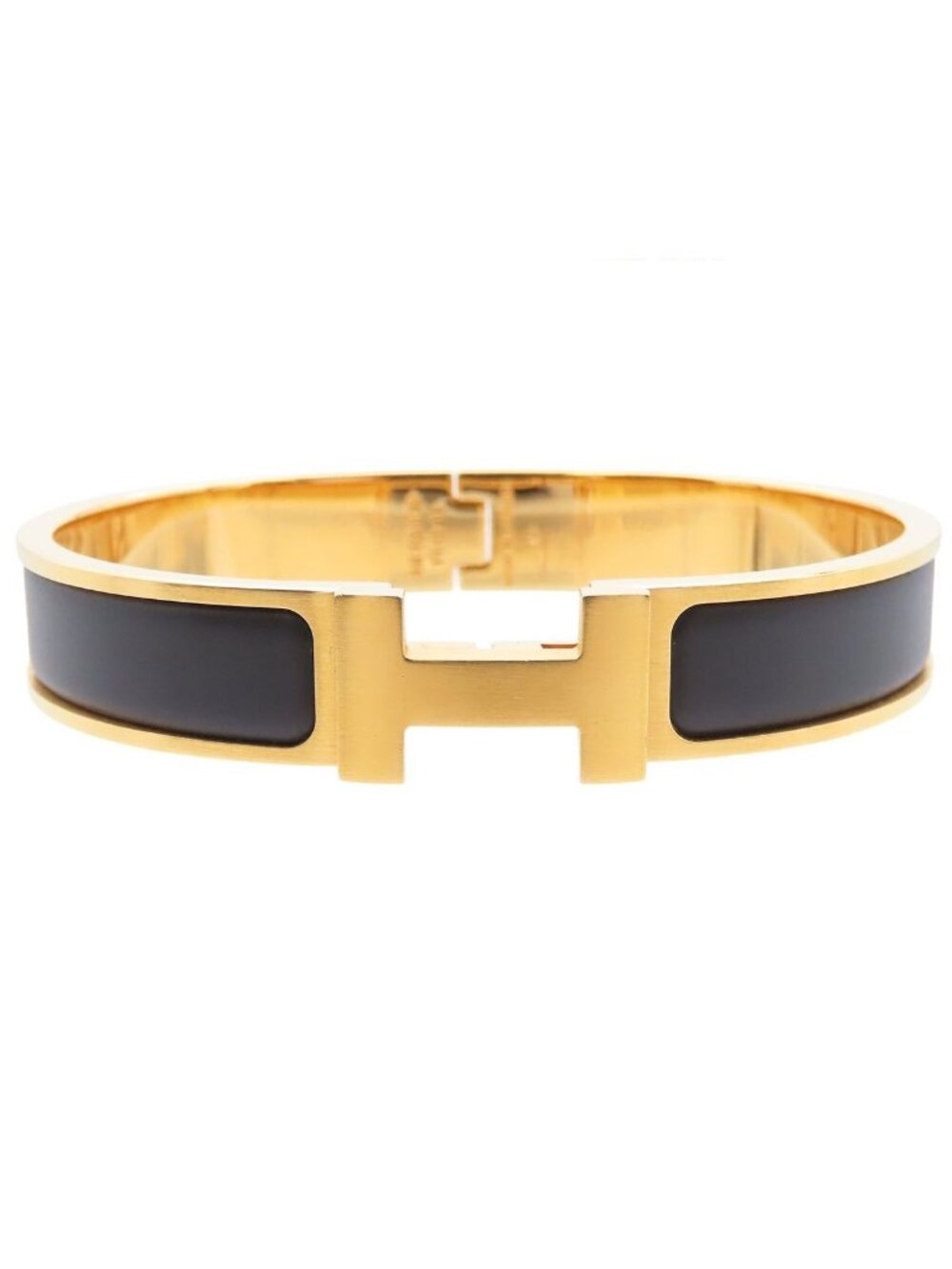 Hermes Clic HH Gold Black Metal Enamel Bracelet Bangle